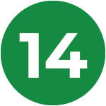 green circle with 14 in white in the center