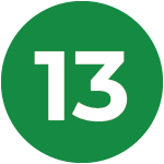 green circle with 13 in white in the center